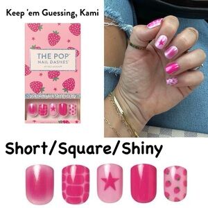 The Pop! Nail Dashes Short Square Shiny Pink Press-On Nails